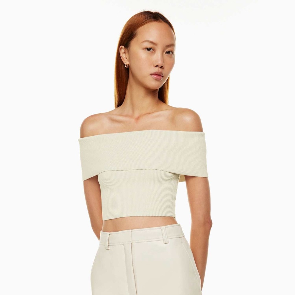 ARITZIA WILFRED white cropped off shoulder top large